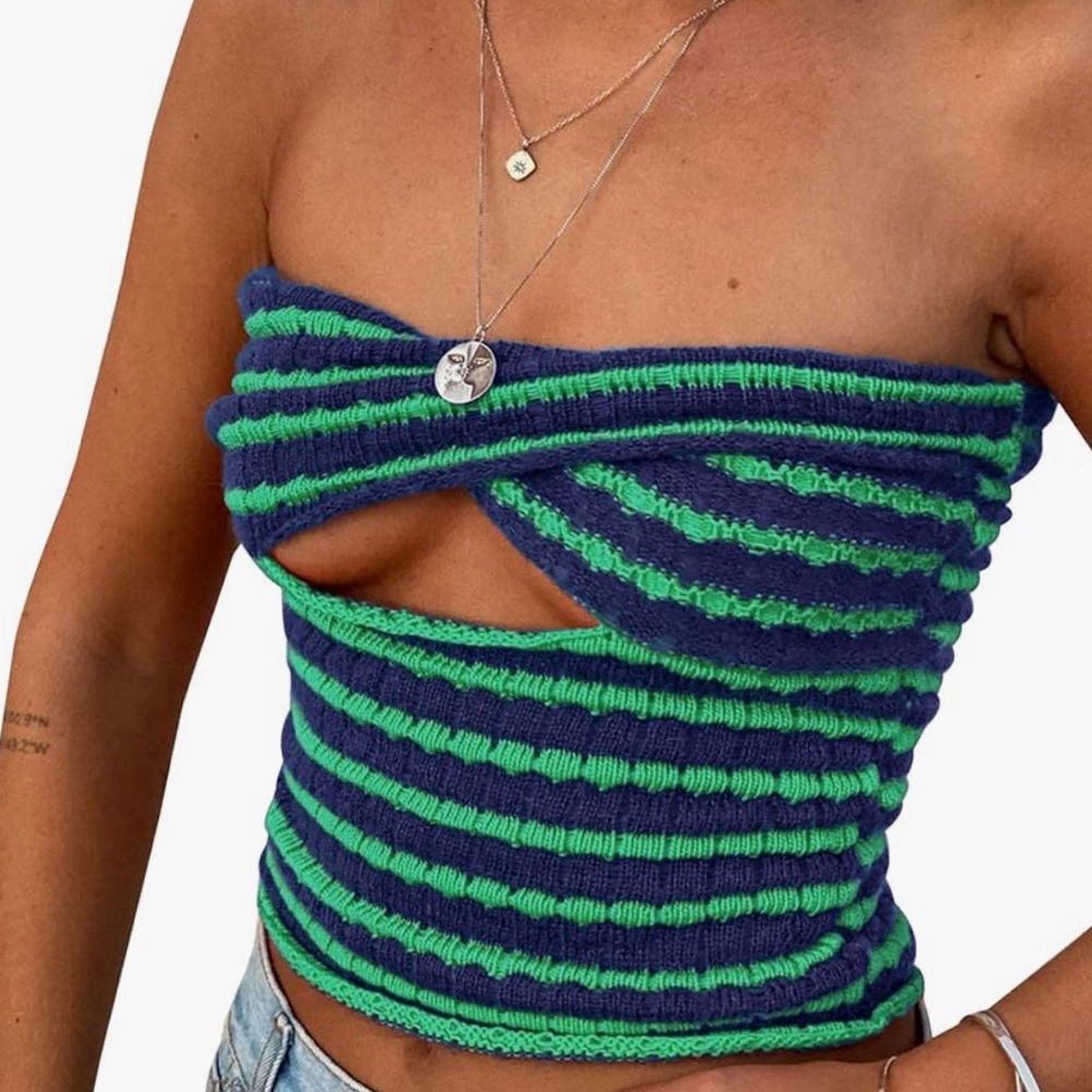 Amazon Medium Navy and Green Knit Tube Top